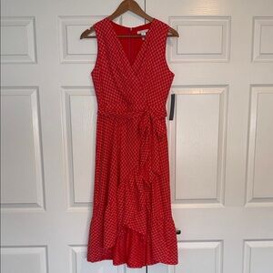 Red Eyelet Sleeveless V-Neck Wrap Midi Dresss